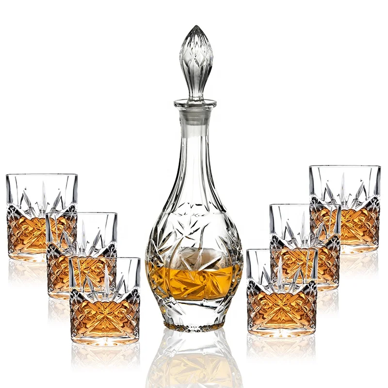 

N7 HOT SALE Drinking Set windmill design Clear glass whisky decanter bottle & cup set, Transparent