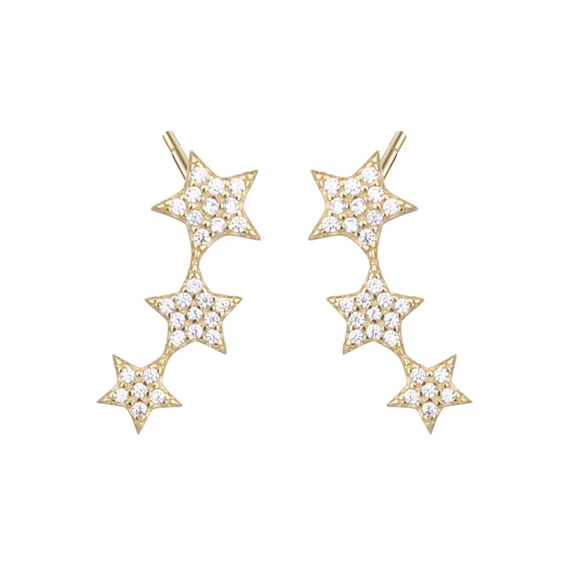 

Hot item Star Series 925 Sterling Silver women jewelry Micro Pave Zircon Star Gold Earrings Studs