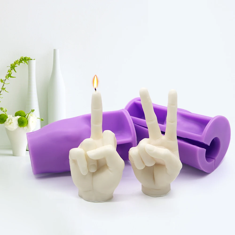

LOVE'N LV281B Victory Gesture Silicone Mold F uck You Candle Art Design Middle Finger Sculpture Making Hand shape Candle Mold