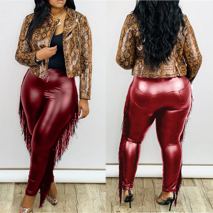 Hot Onsale Good Quality Fashion Womens Winter Clothing 2021 Casual Tassels Women Plus Size Leather Pants