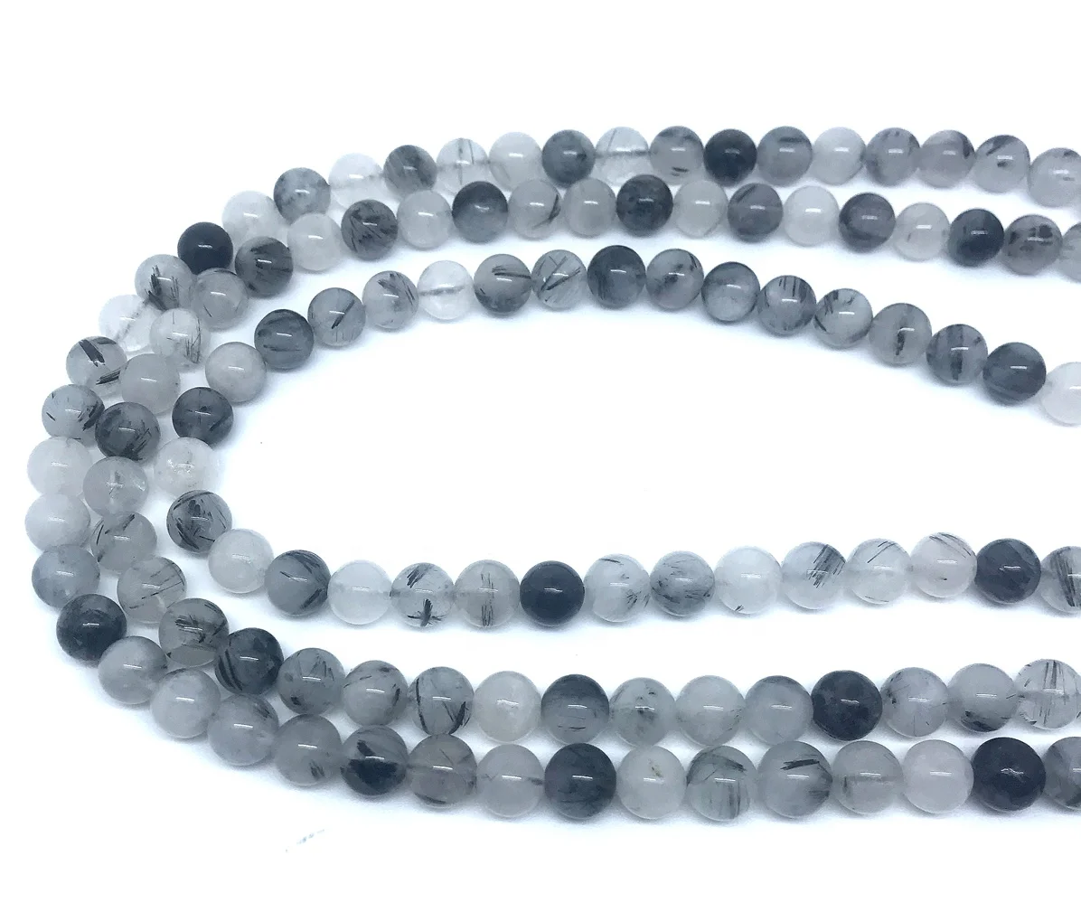 

High quality Factory Direct Sales4mm6mm8mm10mm black hair crystal quartz loose beads Natural Gem semi-gem