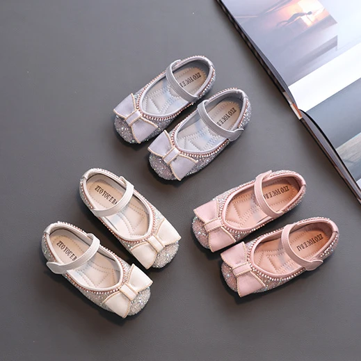 

Children's shoes children's shoes 2021 autumn new Korean version of the pearl rhinestone big bow girls princess shoes, Picture