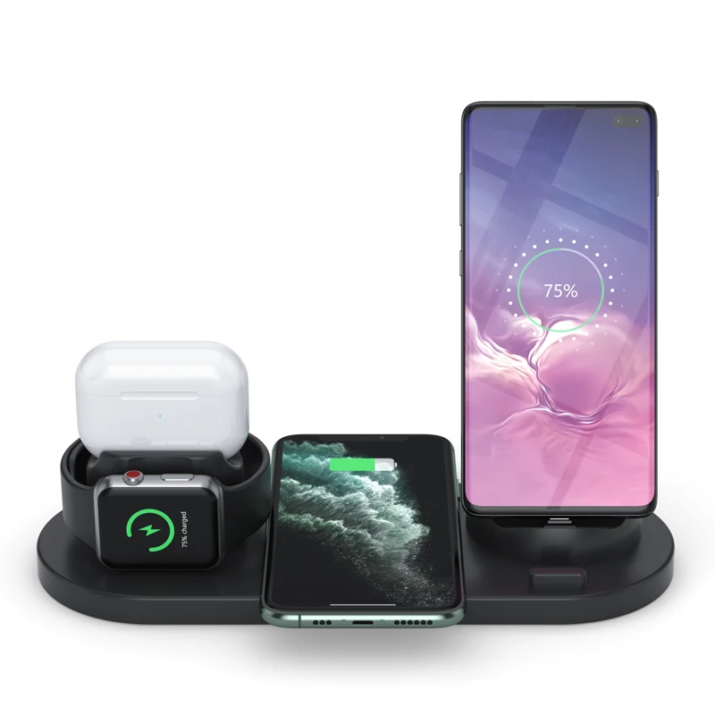 

New product ideas 2021 2021 New arrival dropshipping 6 in 1 Universal Qi Fast Charging Table Wireless Charger for Smart Watch Mobile Phone Earphone
