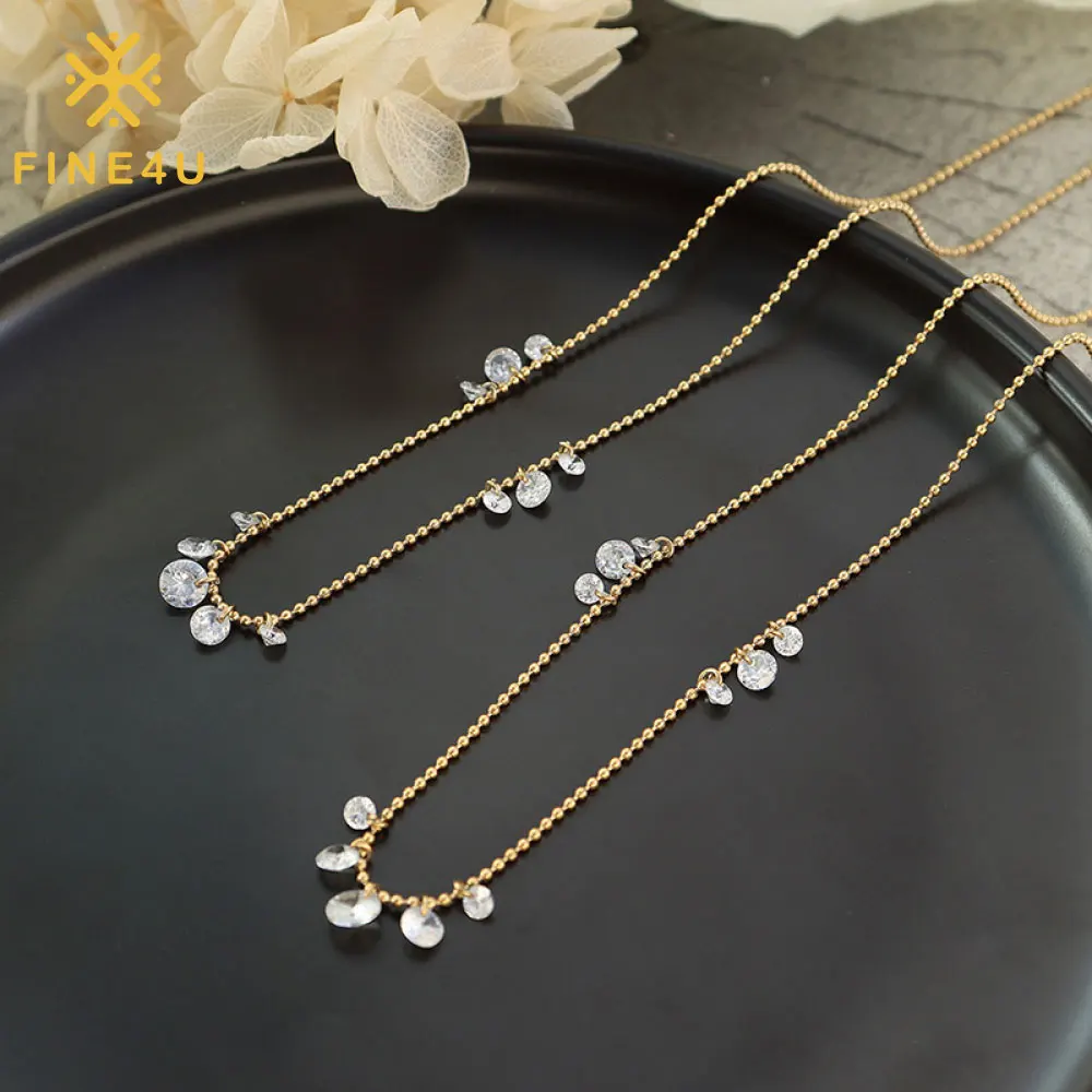 

Women Fashion Costume Jewelry Dainty Stainless Steel Diamond Choker Cubic Zirconia CZ Zircon Necklace, Gold/steel