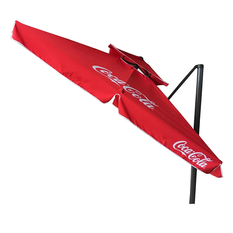 Aluminum parasol red prints polyester fabric with PA coat roma umbrella with logo