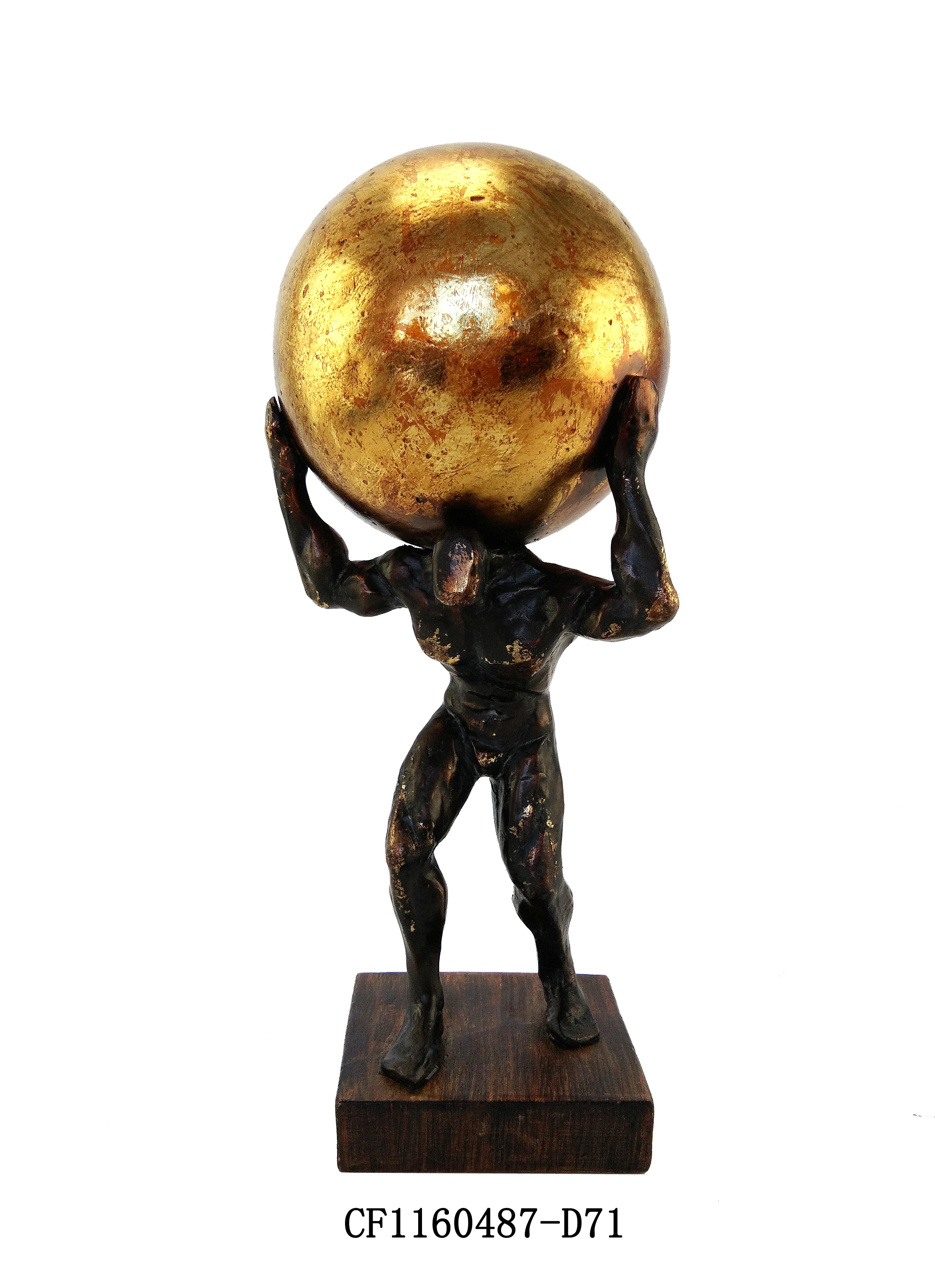 Wholesales artificial resin abstract men pushing the gold ball decoration for tabletop gifts supplier