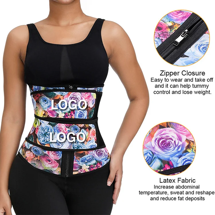

New Fashion High Quality Plus Size Waist Trainer Mixed Color Rose Print Double Strap Latex Waist Trainer Women, As show