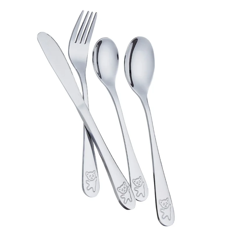 

Stainless Steel Children Dinnerware Set Cartoon Bear Flatware Kids knife fork spoon Dinnerware Set, Silver