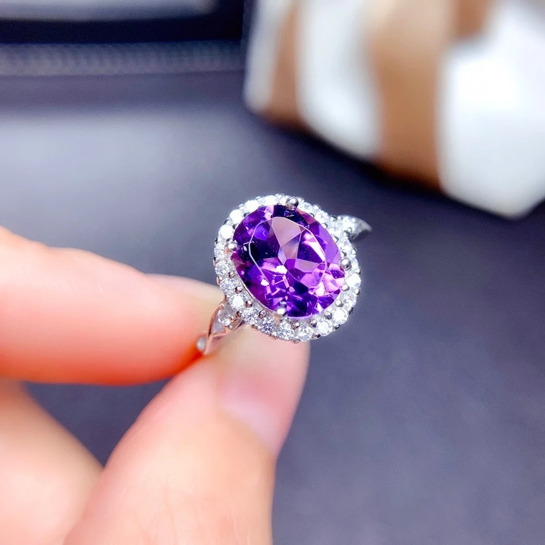 

Luxury Purple Crystal Amethyst Gemstones Diamonds Rings for Women White Gold Silver Color Fine Jewelry Trendy Accessories Gift, Picture shows