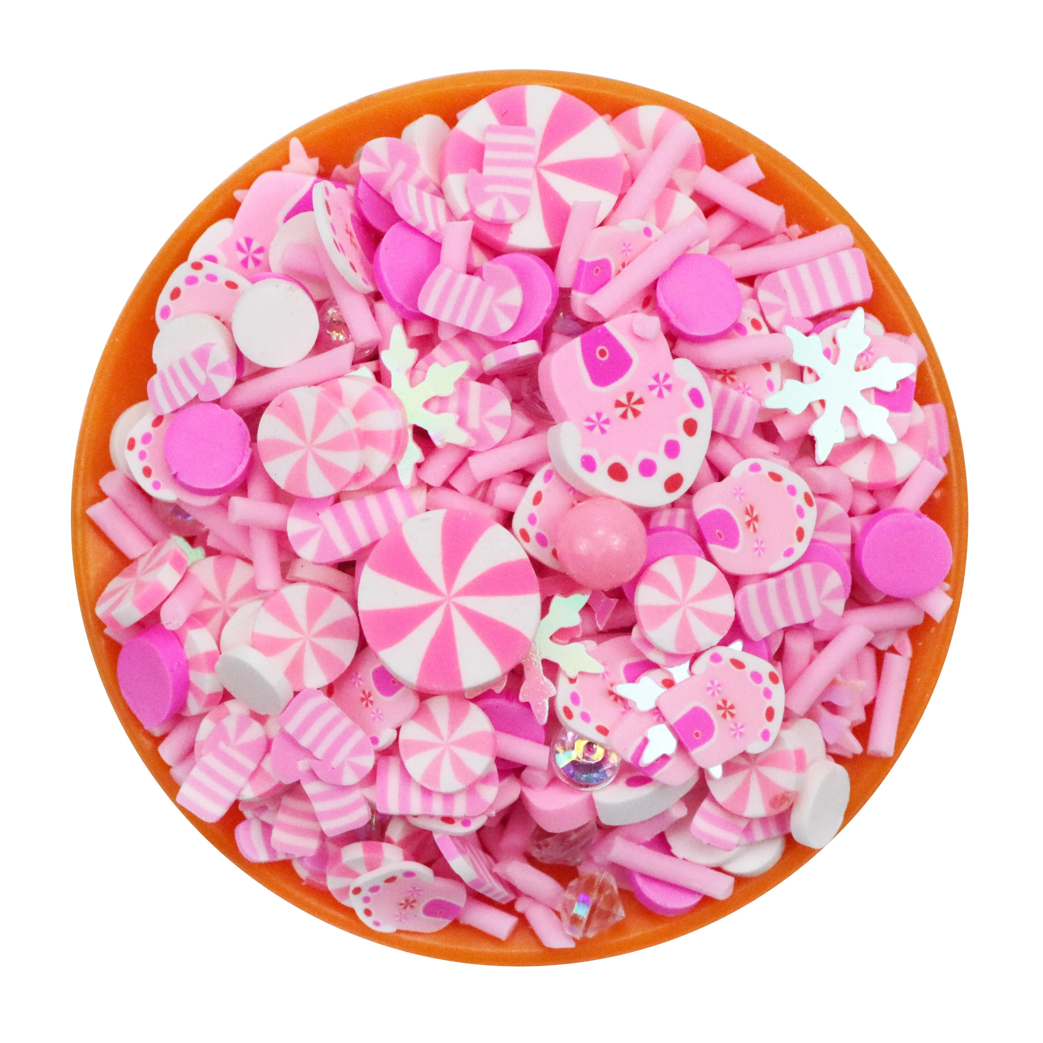 1KG Pink Christmas Polymer Clay Sprinkles Slices Pink Gingerbread House Peppermint Candy Snowflakes Mix for Slime