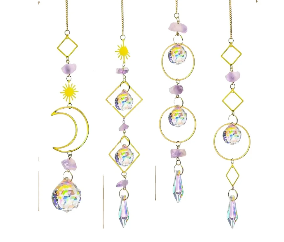 

Luxury Decor Healing Amethyst Sun Catcher Prism Hanging Spiritual crystal Sun Catcher for Home Decoration