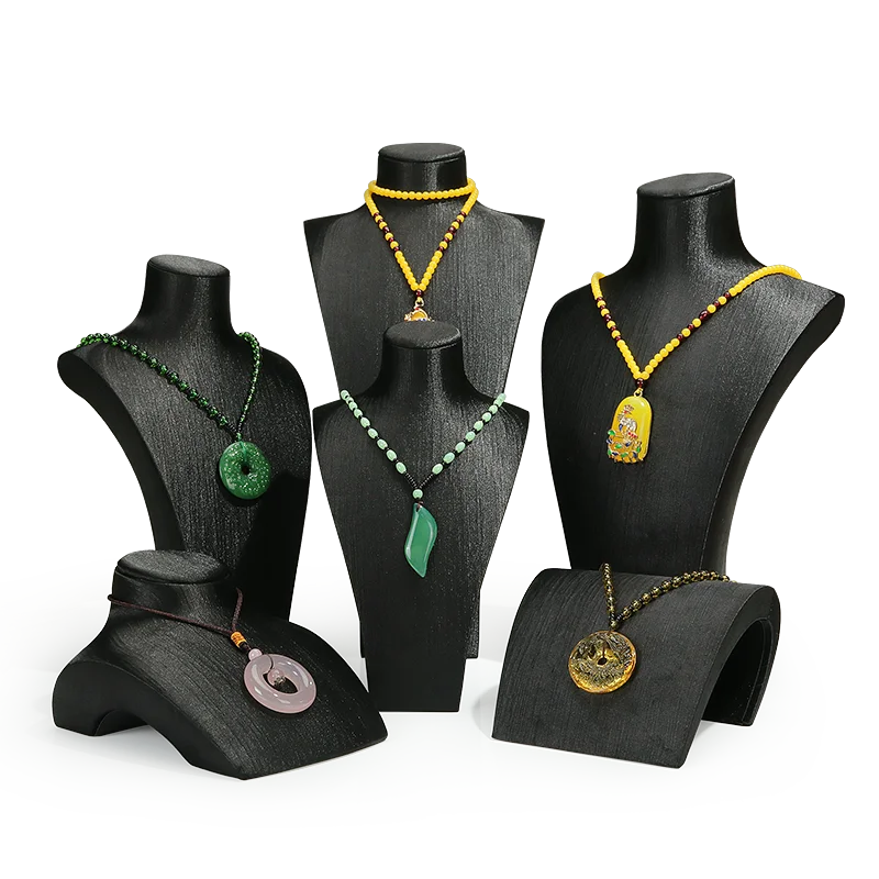 

Customized high-end black leather vertical necklace jewelry display stand