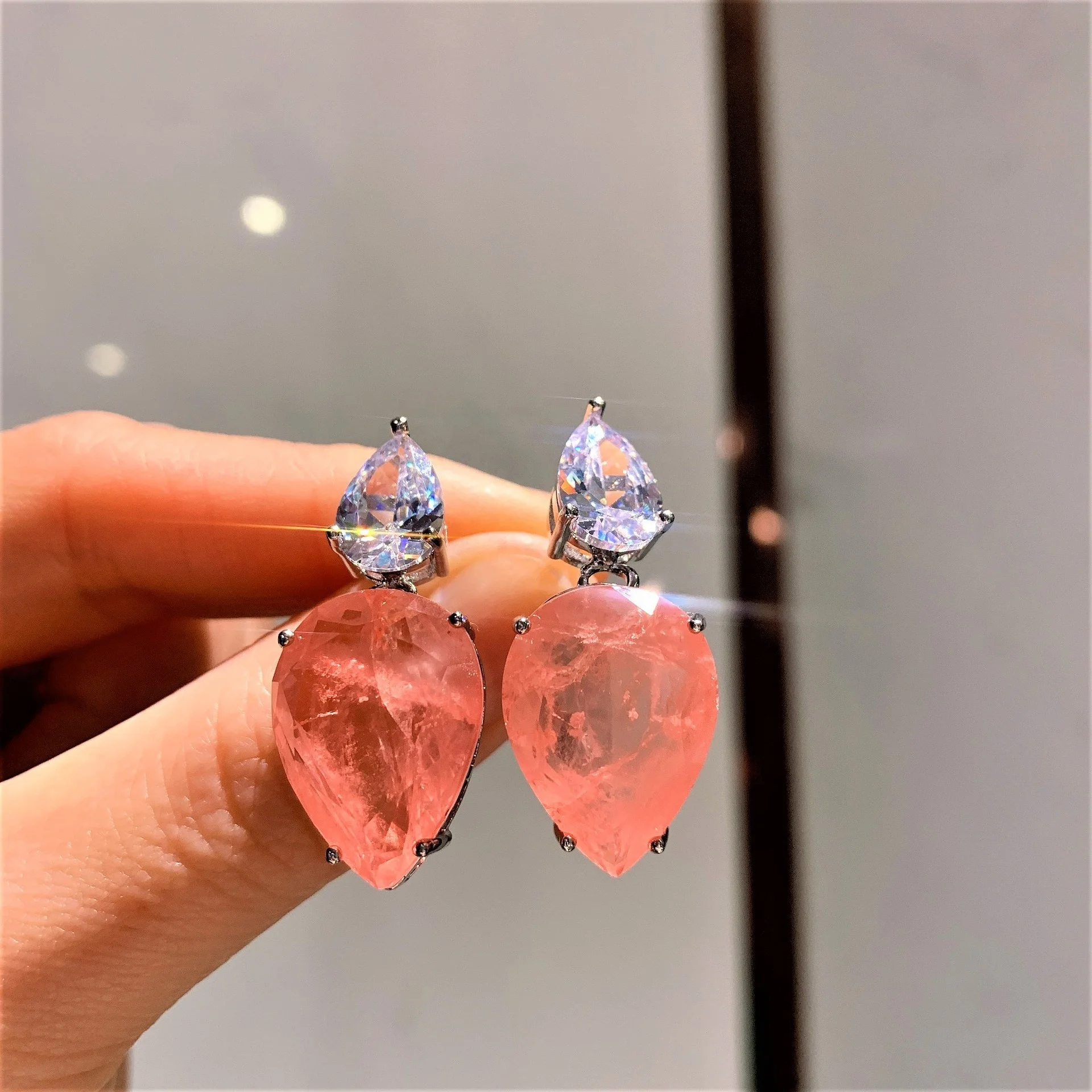 

Pink Crystal Tourmaline Paraiba Gemstone Drop Earrings Women's Diamonds Wedding Engagement Ear Fine Jewelry, Picture shows