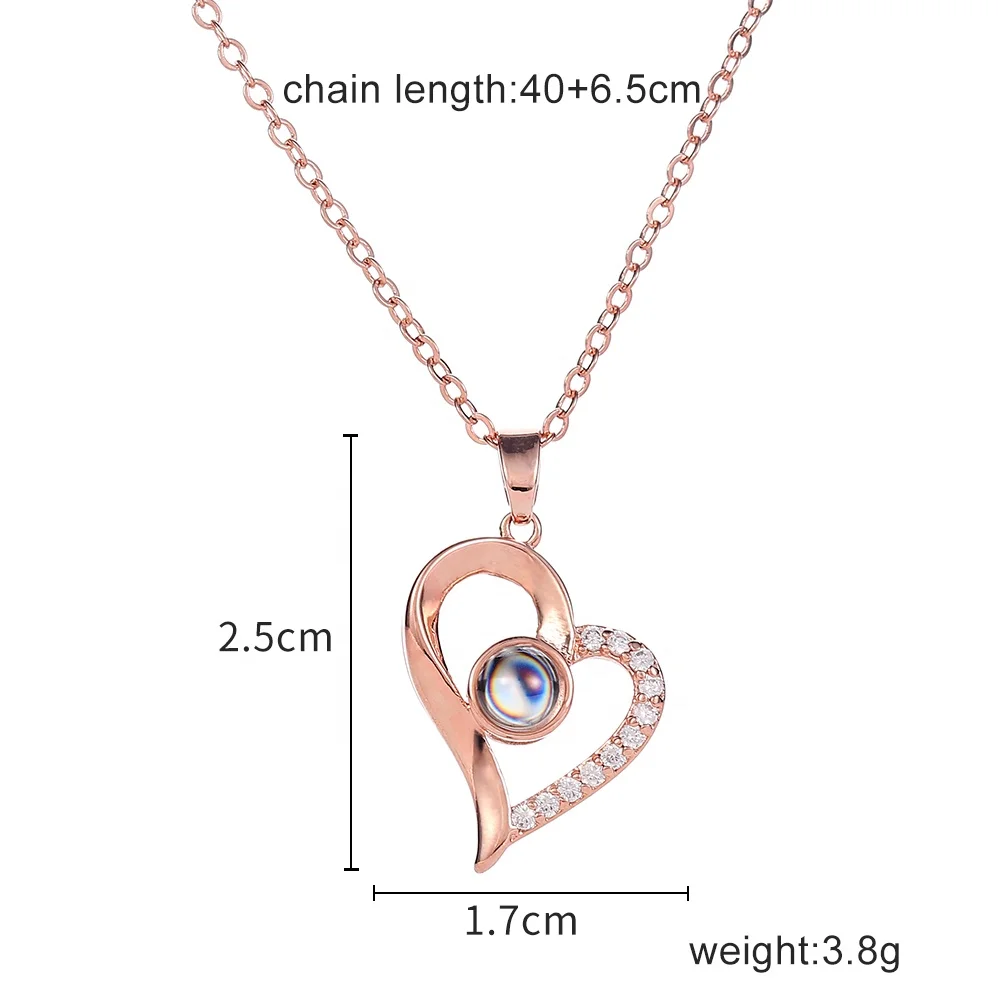 

2020 fashion Christmas gift 100 languages I Love You Projection Reaction couples women Necklace, Rose gold ,silve r