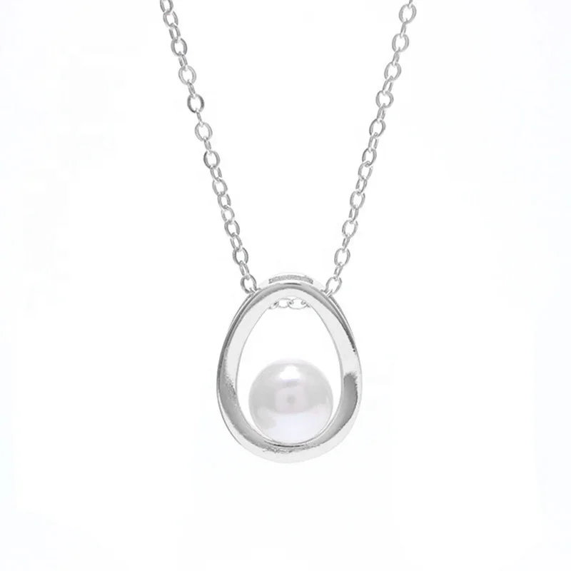 

Hainon Created Round Cut Birthstone Pendant Necklace Single Floating Cultured Pearl Necklace for Women with Gift card box