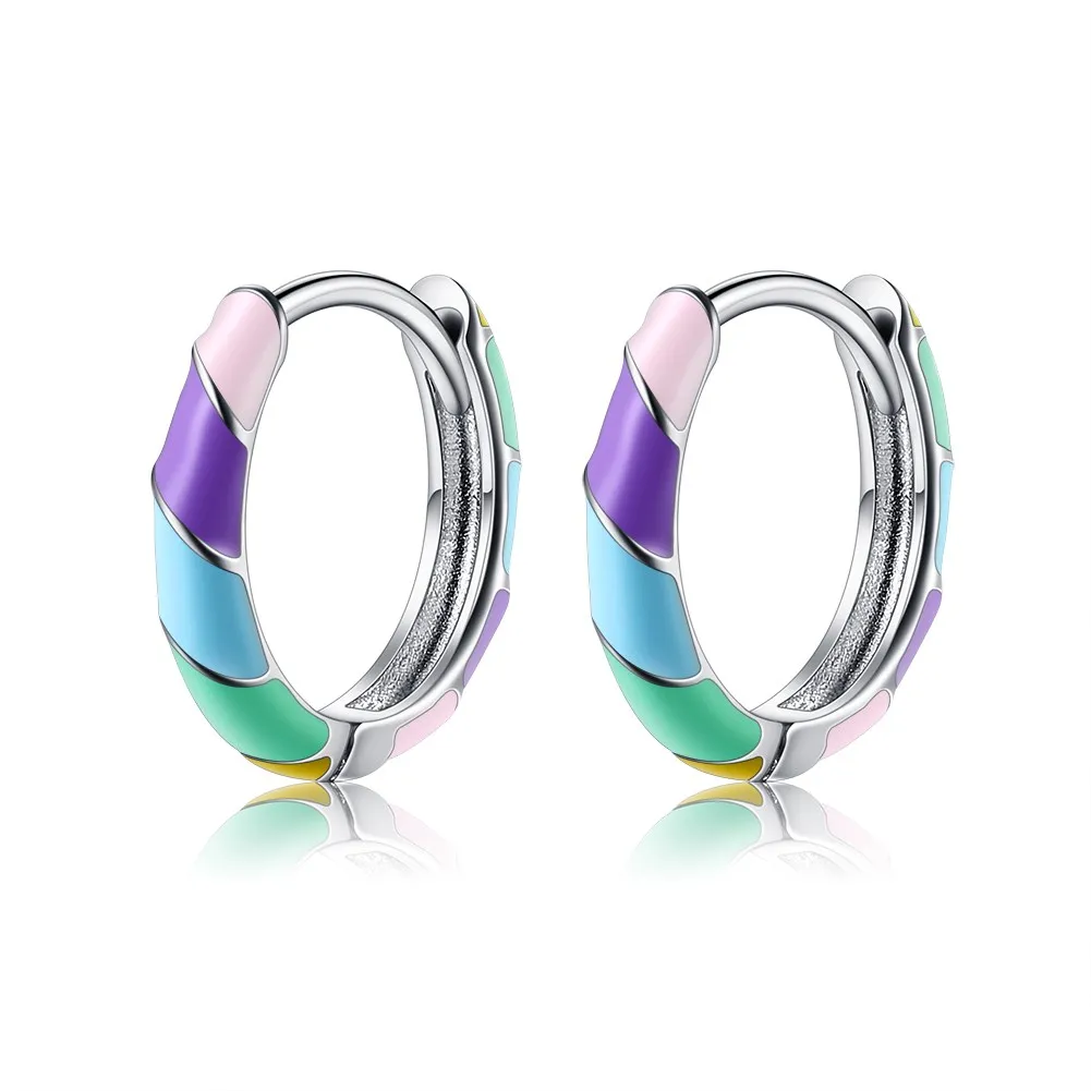 

Vintage Enamel Small Hoop Earrings Trendy Geometric Statement Round Circle Enamel Earrings, White gold