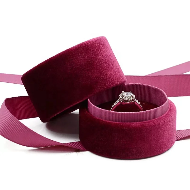 

Custom Mini Wedding Small Pink Velvet Round Jewelry Box Ribbon Jewelry Packaging Box Ring Necklace Jewelry Box, Pink,blue,dark blue,brown, beige,custom