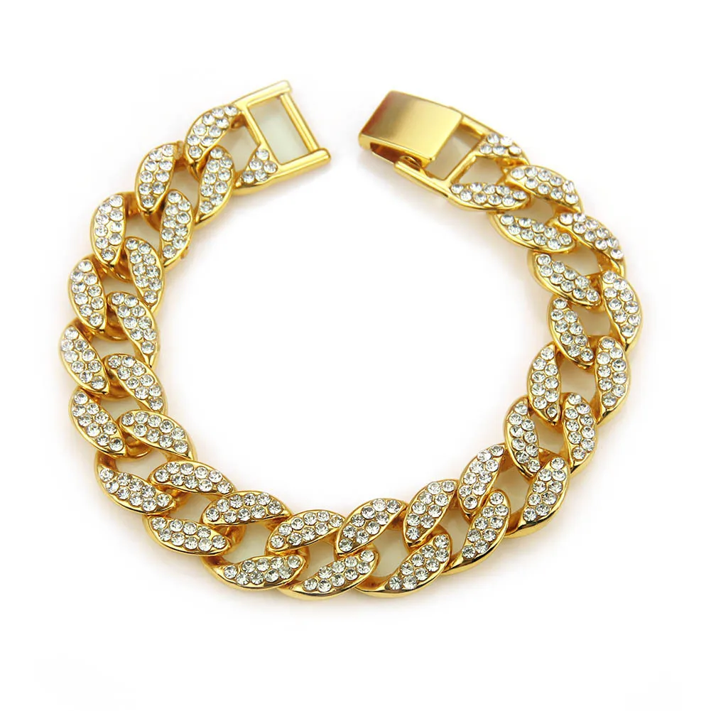 

2020 18K Gold Cuban Chain Bracelet For Men Club Accessories Diamond Ice Out Hip Hops Bracelets Jewelry, Gold color