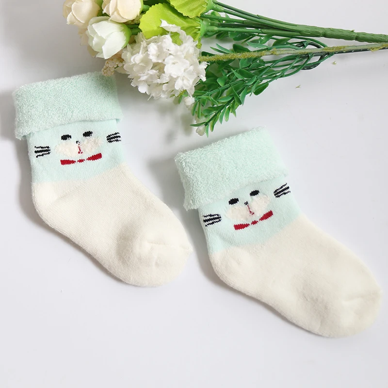 

cushion warm thick winter kids cartoon pattern baby girl boy socks, Light blue, pink, white