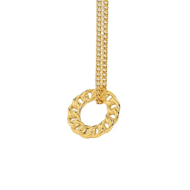 

Punk Hollow Twist Chain Round Pendant Necklace Gold Plated Stainless Steel Necklace, As shown in the picture