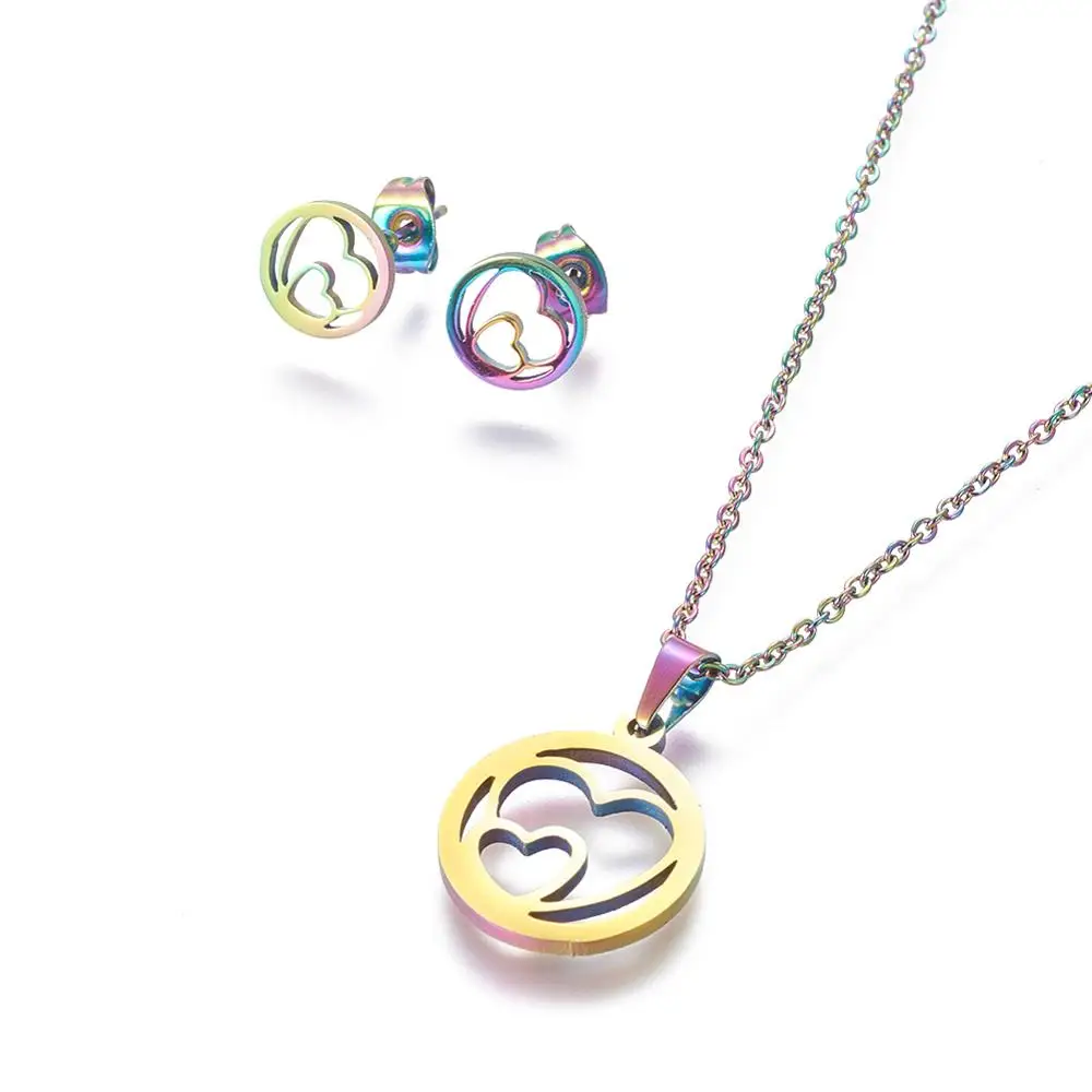 

PandaHall Flat Round with Heart Multi-color 304 Stainless Steel Jewelry Sets