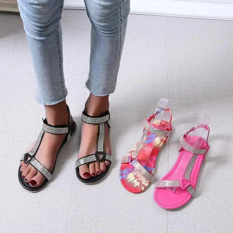 

2021 Hot sale style women's shoes summer new products rhinestone flat women sandals