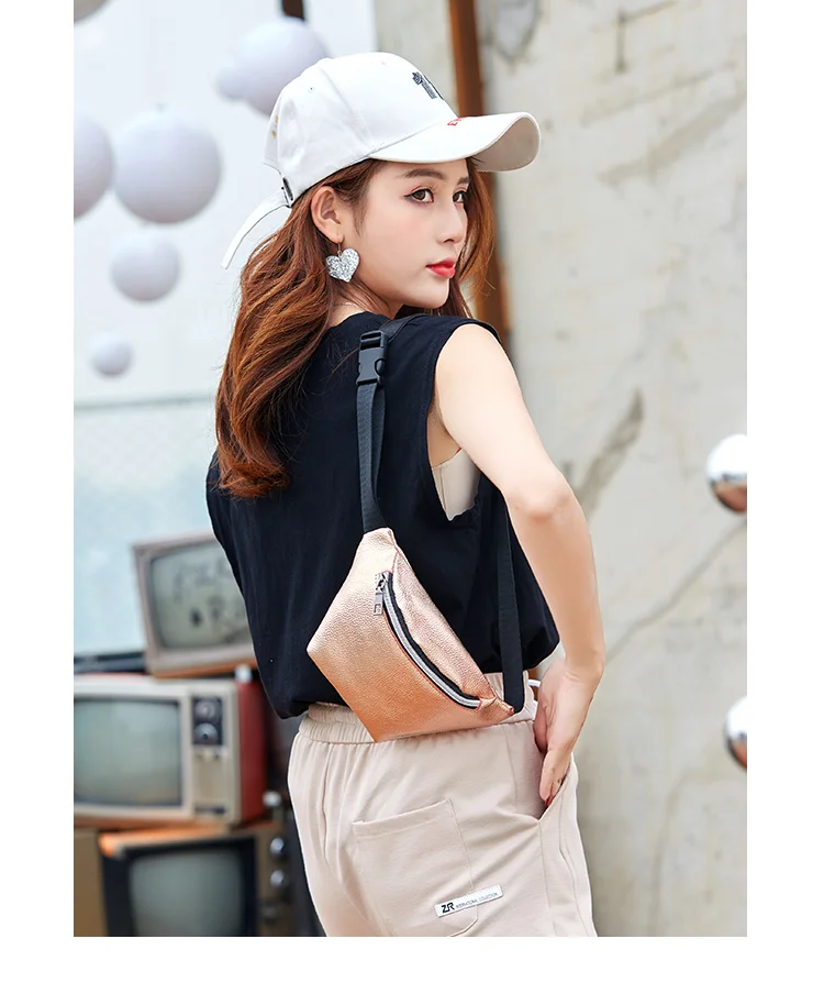 Casual Waist Bag for Women Alligator Leather Fanny Pack Phone Pouch Chest Packs Ladies Wide Strap Belt Bag Female Crossbody Flap