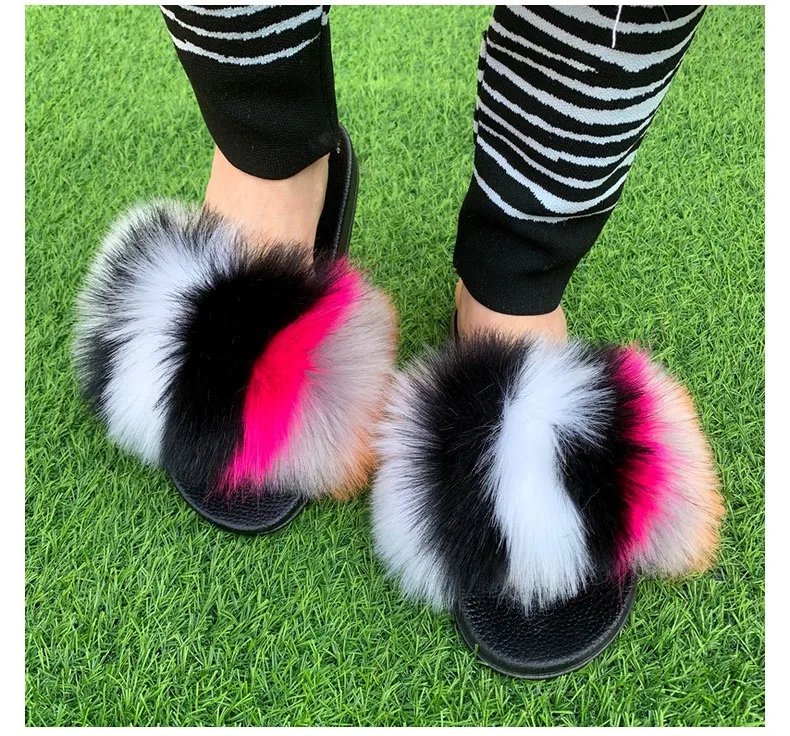 

China manufacture Plush Flat Slippers Ladies Fur Slippers Non-slip Women Slippers, Customized color