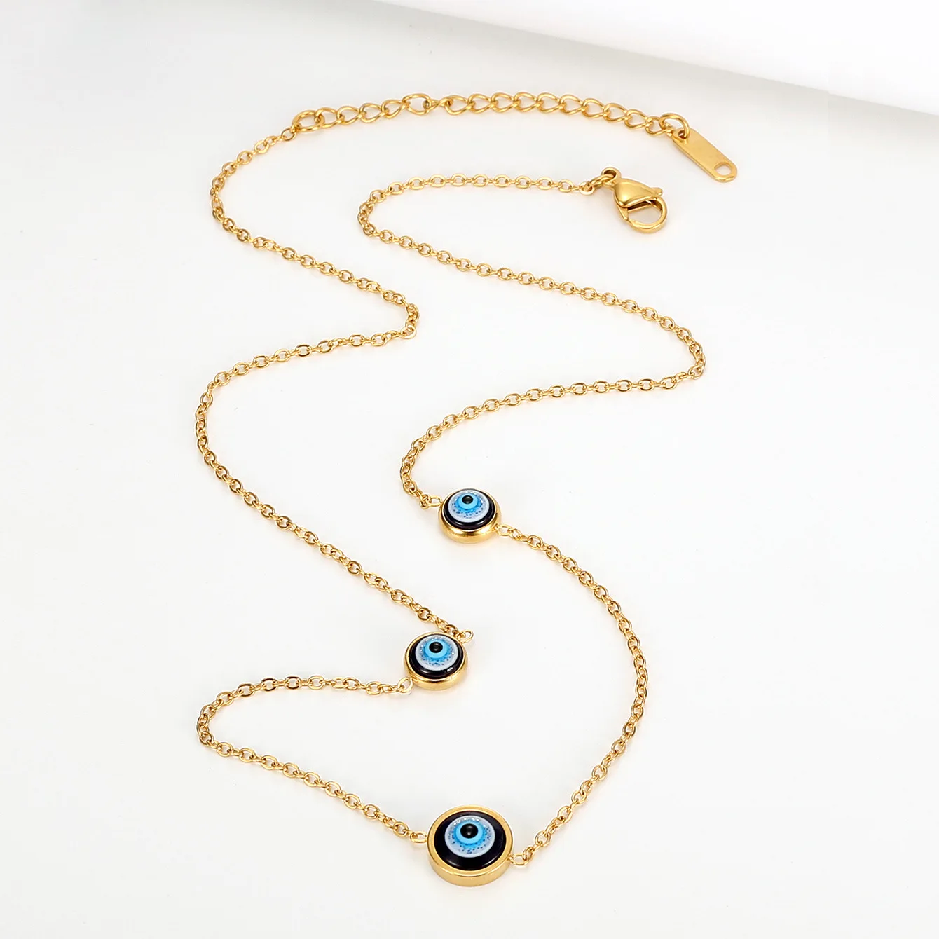 

Fashion Stainless Steel Jewelry Necklaces Round Blue Eye Gold Clavicle Pendant Charm Chain Single/multilayer Necklace For Women
