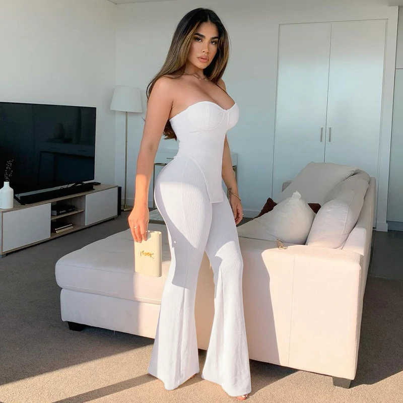 

Lagerfe Knitting Tube Top Pants Set 2 Two Piece Matching Outfits Women 2021 Autumn Winter New Arrival Fashion Wholesale Clothing