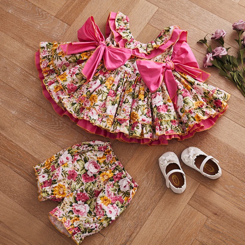 

Toddler clothing summer casual party flower baby girl dress with shorts, Multi colour options