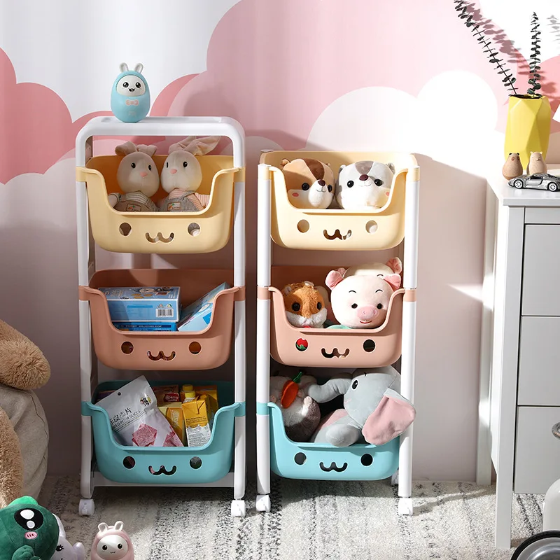 

Children's Toy Storage Rack Kids Shelf with wheels Plastic Shelves kitchen Organizer storage holders & racks, Mix color