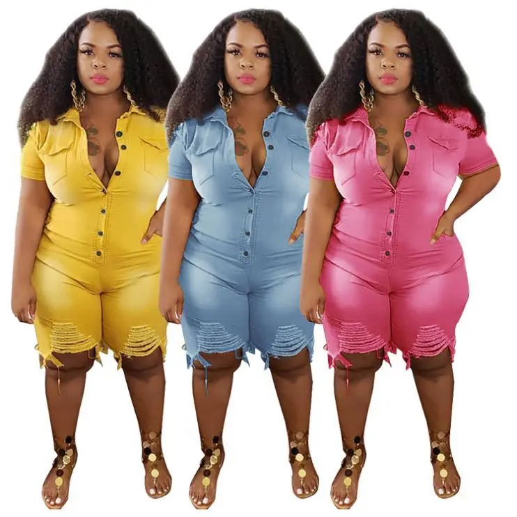 

AOMEI New Style Solid Color Plus Size Pocket Women Clothing 2021 Summer Hole Buttons Women One Piece Jumpsuits
