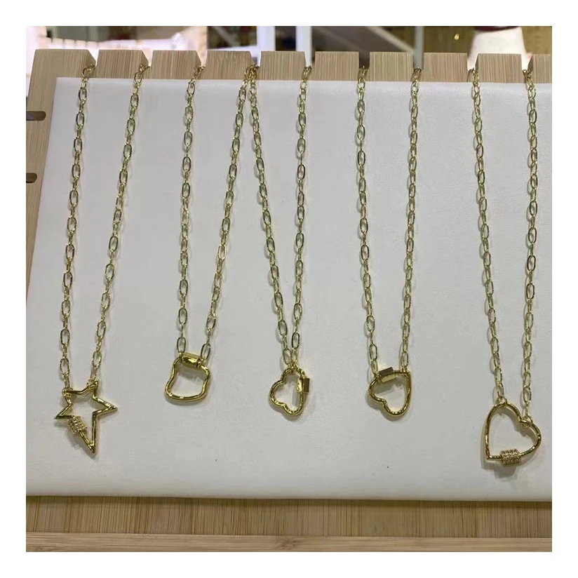 

Wholesale women gold plated cuban chain heart shaped zircon charm necklace