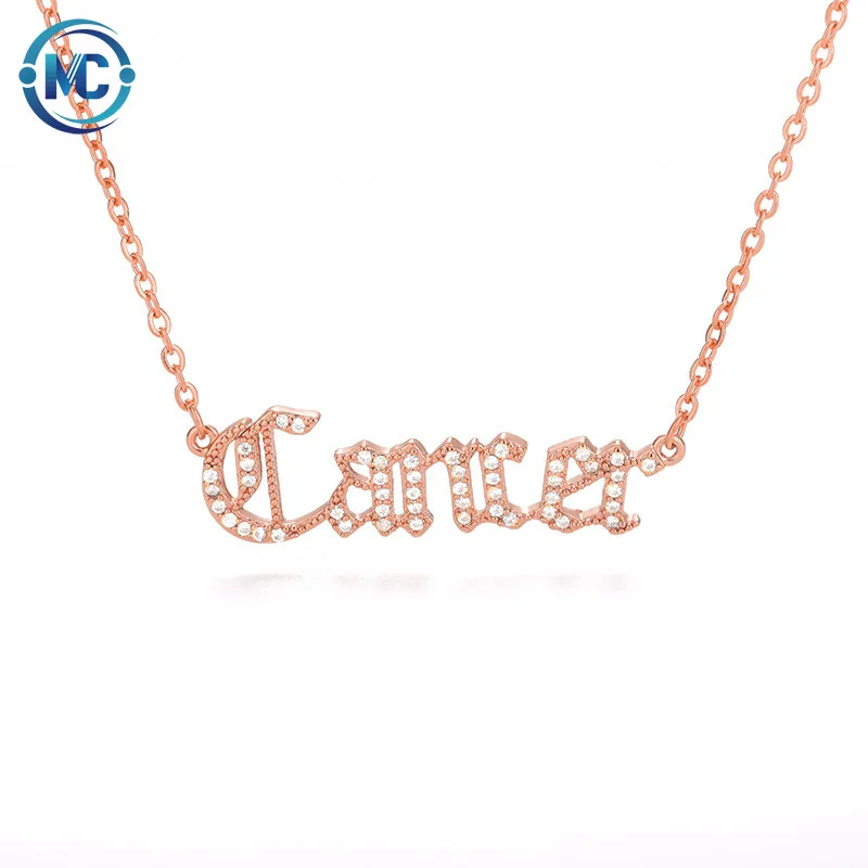 

2021 Zodiac Copper Zircon Retro English Letter Character Pendant Jewelry Necklace, Gold ,silver, rose gold