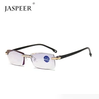 

Jaspeer mens custom logo anti blue square lens optical glasses tr90 rimless reading glasses