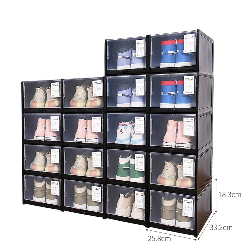 

Uptrend Design black sneaker display cases shoe box storage clear door plastic stackable with drawer handle