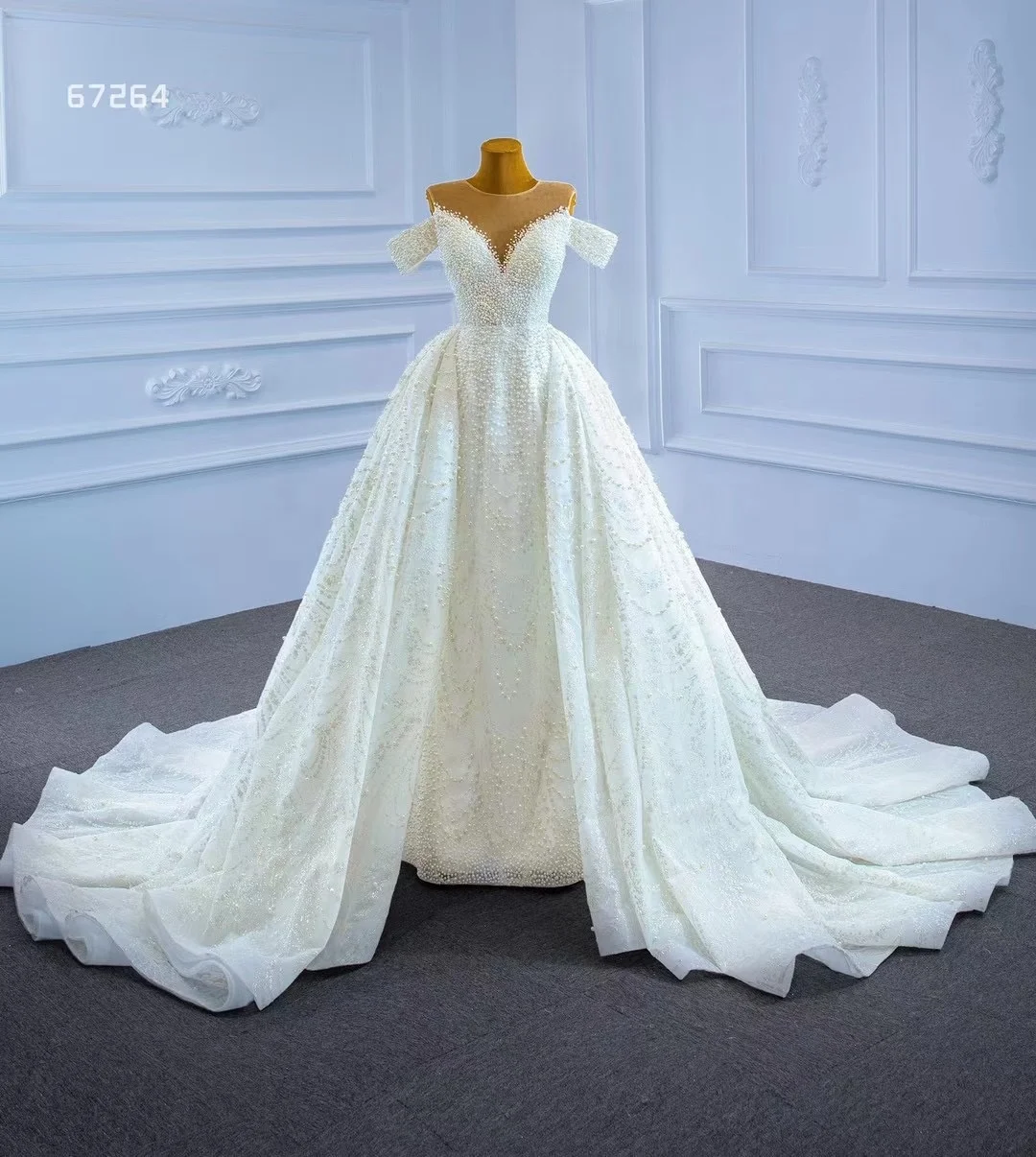 

New Arrival Vestido De Noiva Lace Elegant Boat Neck Appliqued Tulle Wedding Dress Bridal Gown, As picture or your request