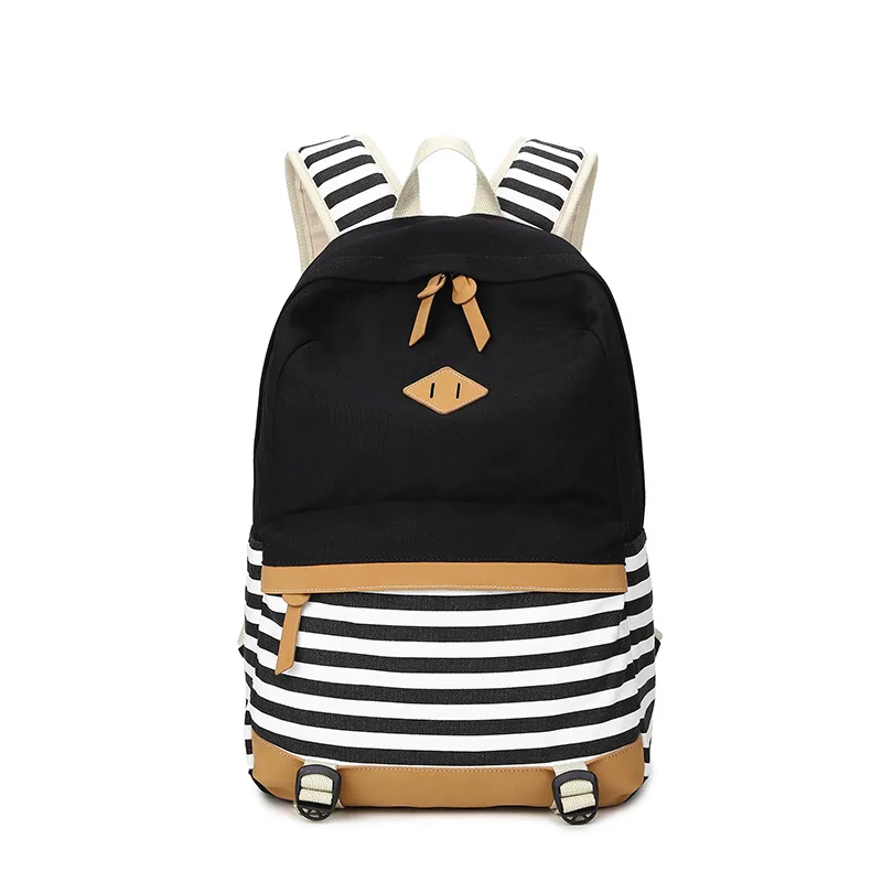 

Lightweight Canvas School Backpack Stripe Rucksack, 5 colors