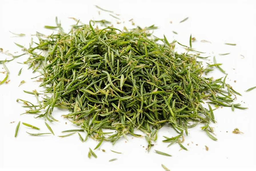 Bundle of dried tarragon in a wooden bowl