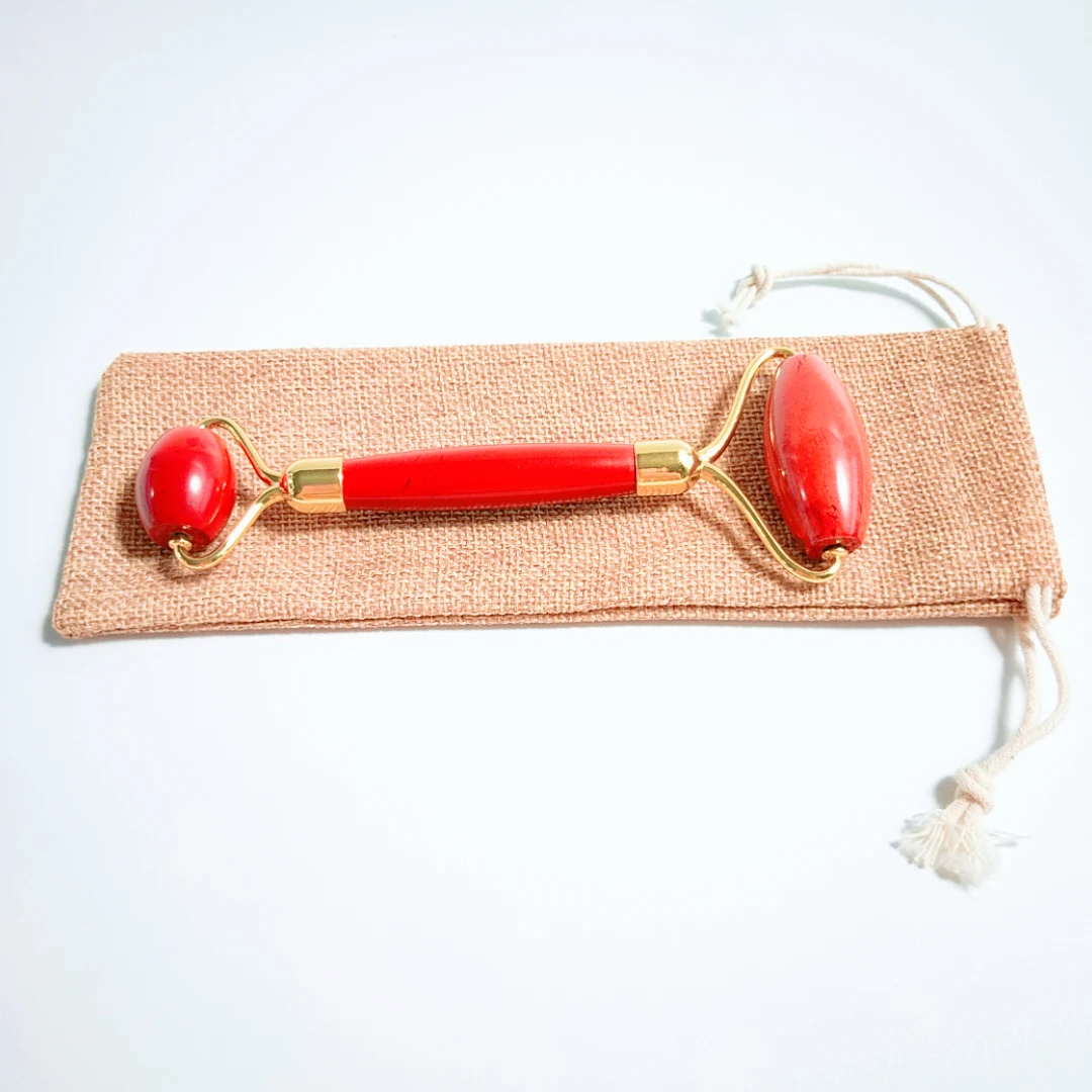 

Jade Roller and Gua Sha Scraper Massager for Face Body Anti-Ageing Therapy Red jasper Board