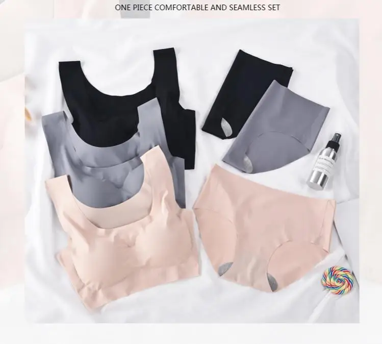 

Wholesale Japanese Young Girls Ice Silk Wire Free Laser Cut Traceless Comfort Soft Vest Pad Sleep Seamless Bra Set