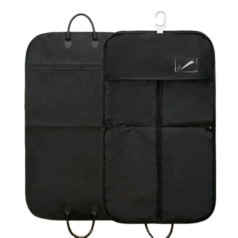 

hot sell biodegradable frosted adhesive sealing travel garment bags non woven rolling trolley garment bag, Black