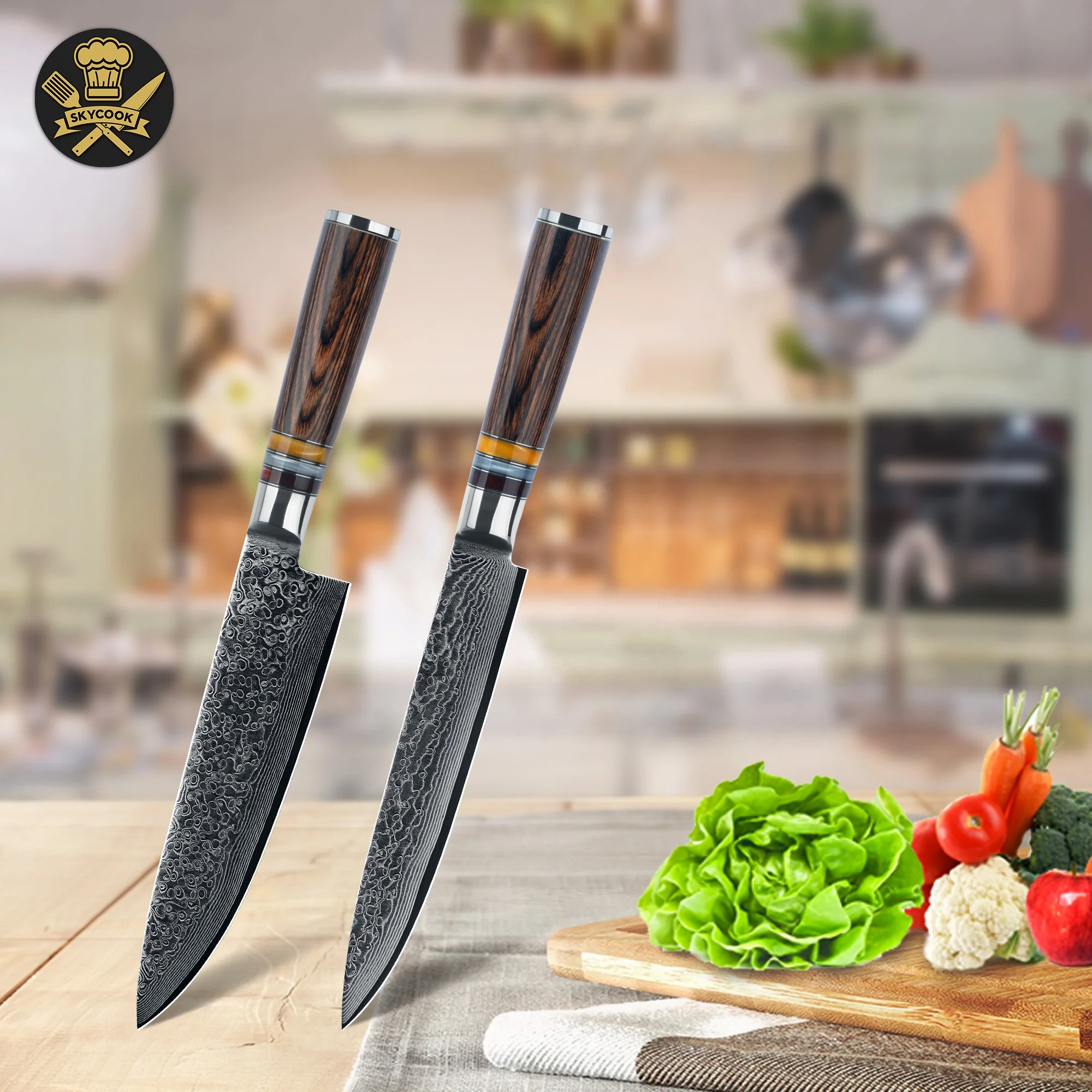 

10% off SkyCook chef knives kitchen set professional damascus kitchen knife sets new kitchen knife set with Wood Handle