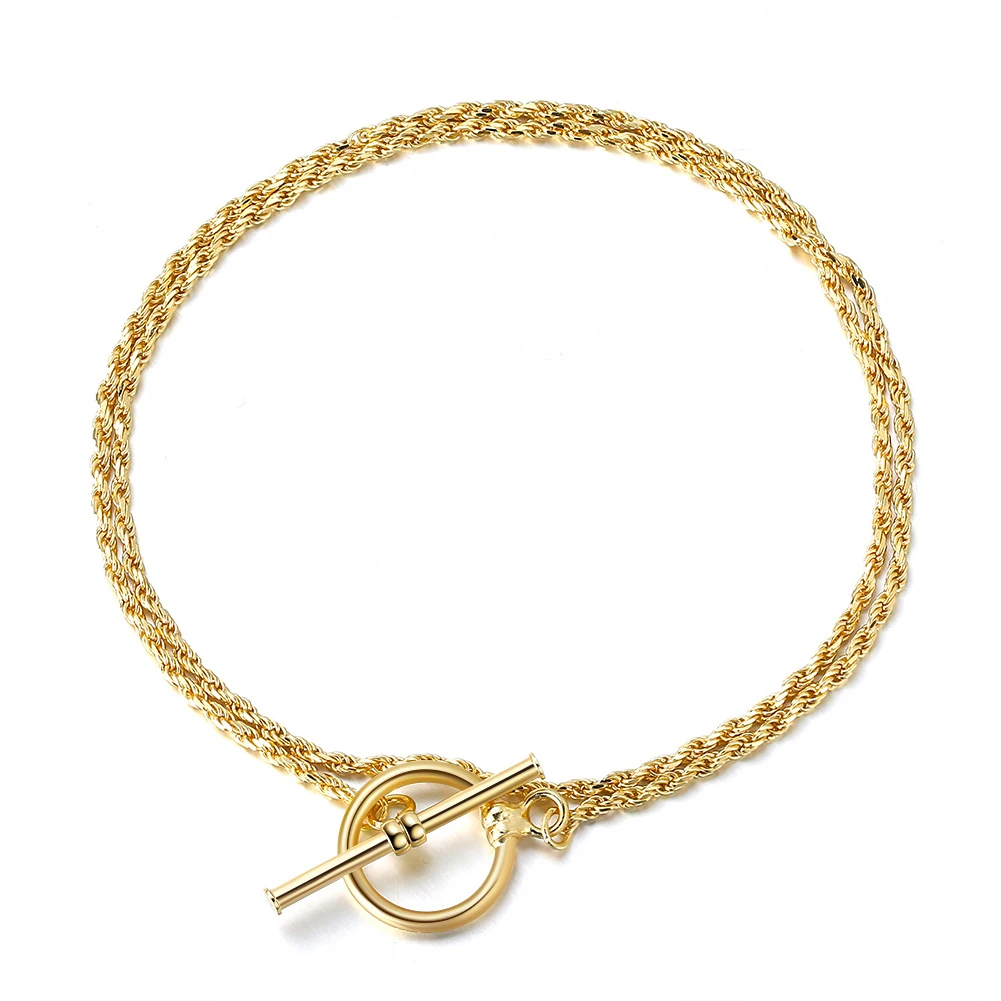 

SB121 Handmade 14K Gold Plated Italian OT Toggle Clasp Diamond-Cut Braided Chain Bracelet for Men Women Solid 925 Jewelry