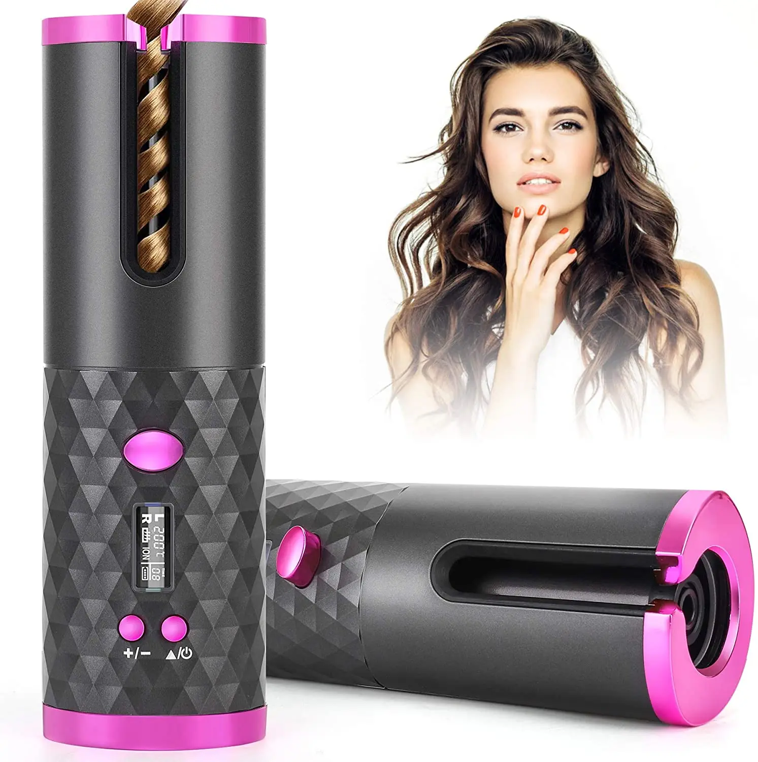 

Professional Portable Cordless USB 360 Rotating Auto Curling Iron Mini Ceramic DIY Magic Heatless Wireless Automatic Hair Curler, White/rose gold/black or oem