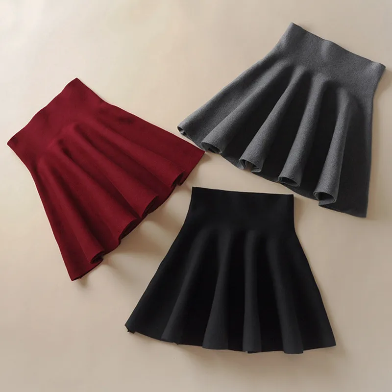 

2022 fall latest arrival fashion casual street style a line high waist knitted pleated mature women hot sexy short mini skirt, Black,gray,wine red