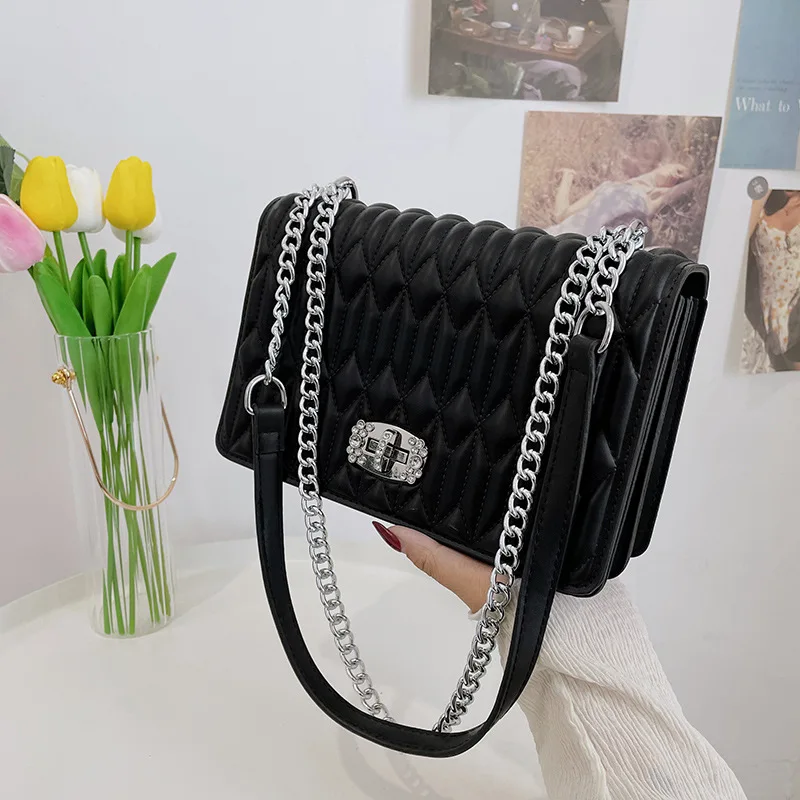 

women's rhinestone shoulder handbag chain small style messenger crossbody bag trendy diamond flap handbag, Customized color