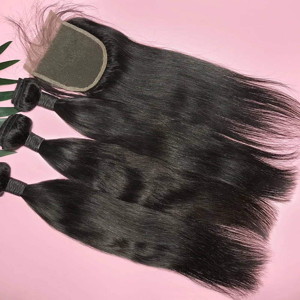 

Remy hair 100 virgin cuticle aligned 36 inch hair straight bundles with closure human hair, Natural colors