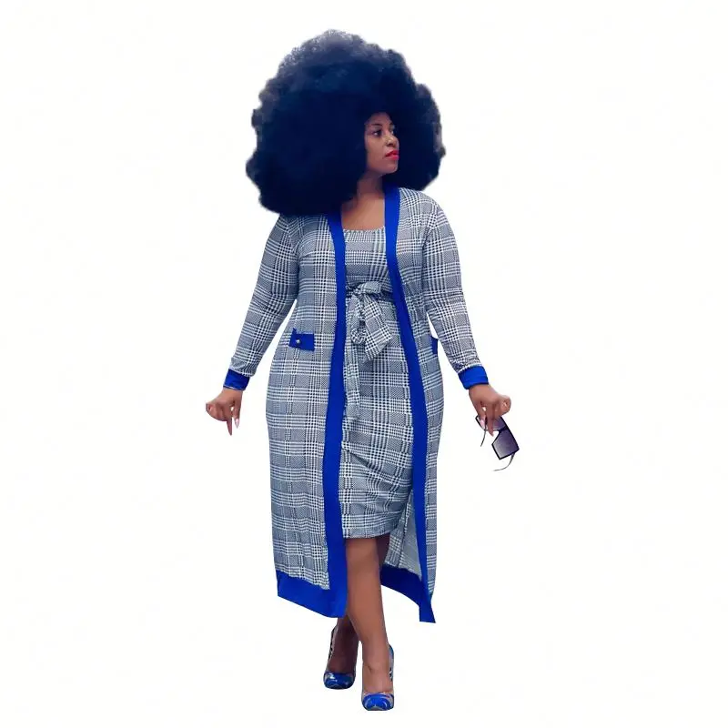 

fall and winter dress with coat sexy checked designer plus size women clothing 2021
